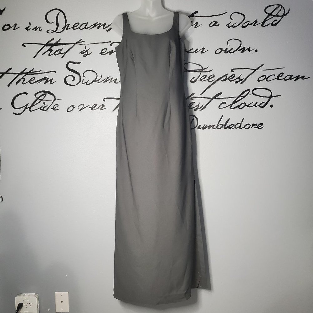 Watters & Watters Grey Sleeveless Long Evening Gown with Side Slit, 10